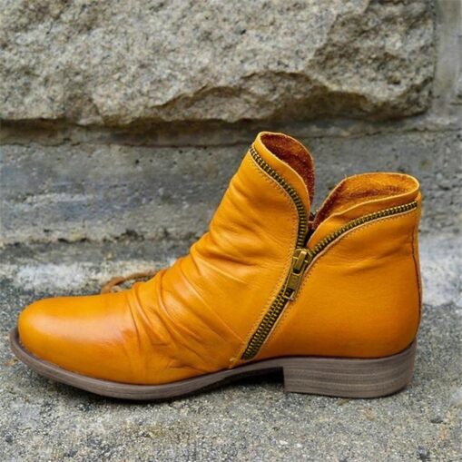 Women's Stylish Red Ankle Boots - Casual Zip-Up Faux Leather Booties for Everyday Wear 2025 - Image 3