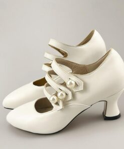 Women's White Vintage Pearl-Embellished Mary Jane Heels – Elegant Strappy Design for Weddings, Parties, and Formal Occasions 2025