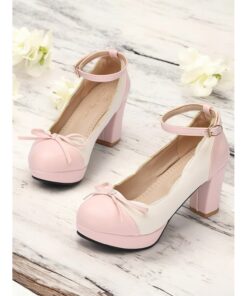 Women's Vintage Two-Tone Chunky Heels with Ankle Strap and Bow Detail – Retro Style Shoes for Special Occasions 2025