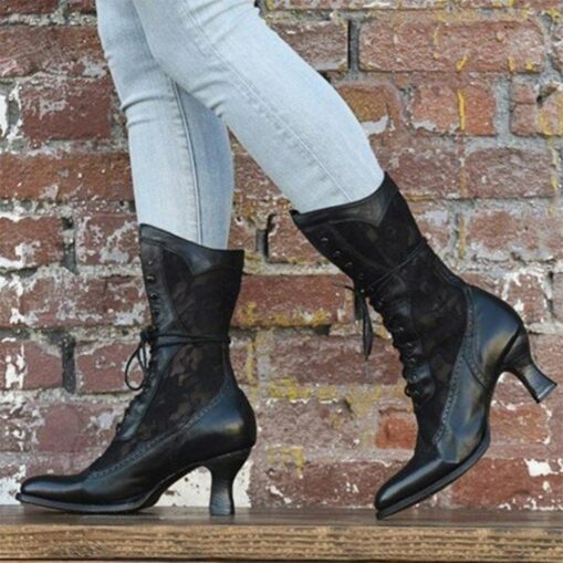 Women's Victorian-Style White Lace-Up Boots with Lace Panels - Elegant Vintage Footwear for Weddings and Special Occasions 2025 - Image 2