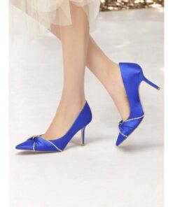 Women's Satin Pointed Toe Heels with Rhinestone Trim – Classic Formal Pumps for Evening and Special Events 2025