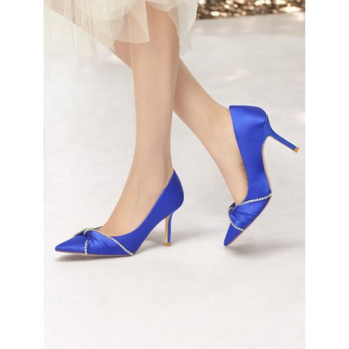 Women's Satin Pointed Toe Heels with Rhinestone Trim – Classic Formal Pumps for Evening and Special Events 2025