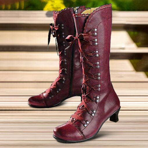 Women's Vintage Gatsby Victorian Lace-Up Mid-Heel Black Faux Leather Boots - Steampunk Gothic Style for Daily Wear, Cosplay, and 1920s Gatsby Parties - Image 3