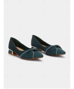 Women's Green Low Heel Flats - Elegant Rhinestone Embellished Slip-On Shoes for Formal and Casual Wear 2025