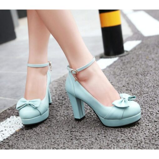 Women's White Chunky Heels with Bow Detail – Elegant Platform Pumps with Ankle Strap for Weddings and Formal Occasions 2025 - Image 3