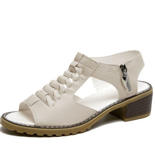 Women's Sandals Block Heel Sandals Daily Beach Solid Color Solid Colored Summer Block Heel Low Heel Peep Toe Casual PU Leather PU Zipper Black White B