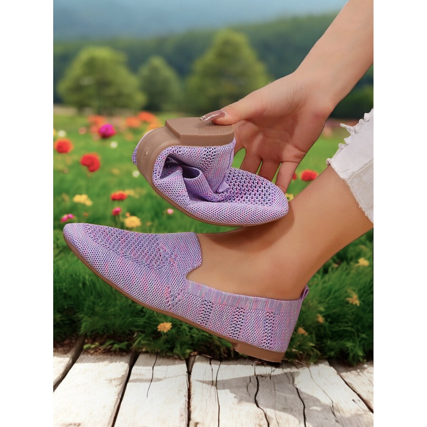Women's Foldable Yellow Knit Flats with Breathable Design - Lightweight Travel Shoes for Casual and Outdoor Activities 2025 - Image 2