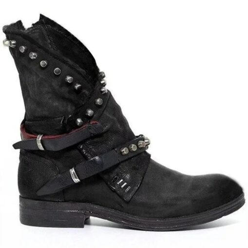 Women's Purple Studded Ankle Boots with Side Zipper and Buckle Straps, Punk Rock Style Footwear for Bold Fashion Statements 2025 - Image 5