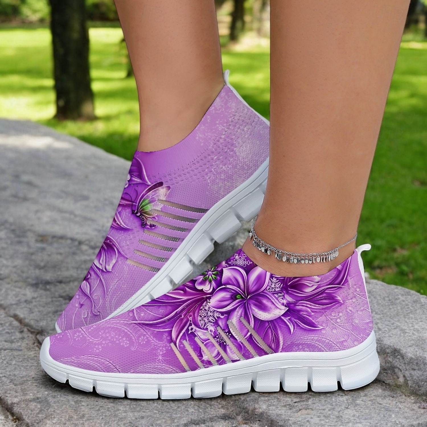 Floral Print Flyknit Sneakers with Breathable Upper, Lightweight Sole and Comfortable Fit for Casual Walks and Outdoor Activities 2025 - Image 5