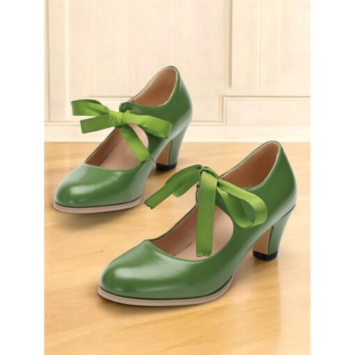 Women's Vintage Mary Jane Heels with Ribbon Bow - Retro-Inspired Block Heel Dress Shoes for Casual and Special Occasions 2025 - Image 2