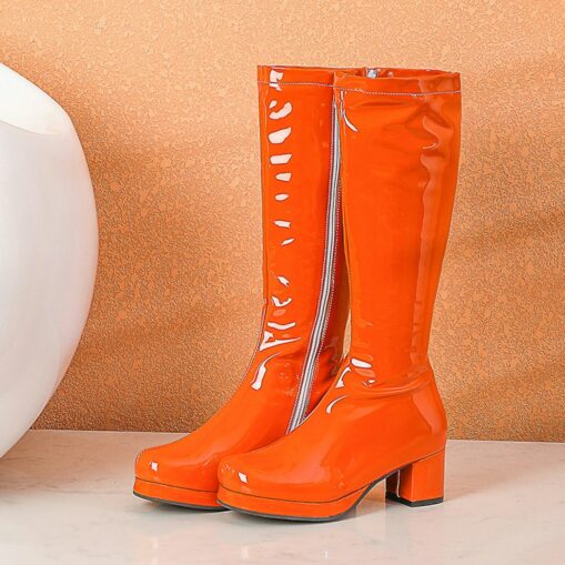 Women's White Patent Knee-High Platform Boots with Side Zipper - Vintage 70s Disco Style Chunky Heel Boots for Cosplay, Retro Fashion, and Events 2025 - Image 6