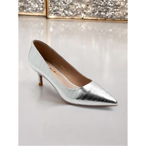 Women's Silver Pointed Toe Heels - Elegant Wedding and Party Shoes, Stylish Stiletto Pumps 2025
