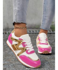Women's Rose Pink Colorblock Athletic Sneakers with Mesh Design Accents - Stylish Casual Shoes for Running and Everyday Wear 2025
