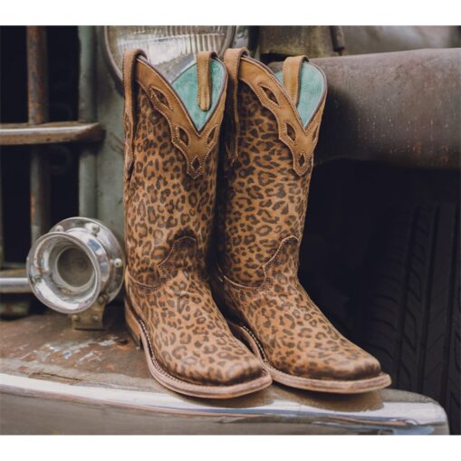 Women's Leopard Print Cowboy Boots - Western Style Knee-High Leather Boots with Turquoise Lining 2025