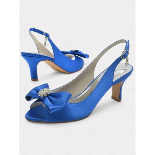 Stylish Satin Open-Toe Slingback Kitten Heel for Women with Bow Detail – Rhinestone Embellishment, Ideal for Wedding & Evening Events 2025 - Image 9