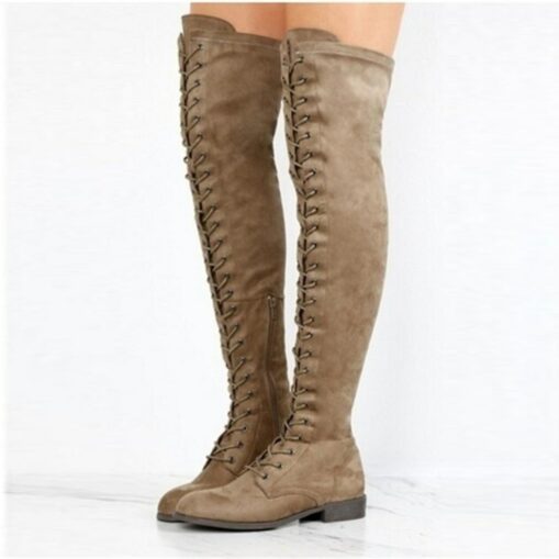 Women's Over-the-Knee Lace-Up Suede Boots with Flat Heel – Stylish and Comfortable for Casual and Winter Wear 2025 - Image 3