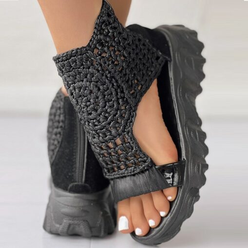 Women's Crochet Platform Sandals – Handmade Knitted Upper with Ankle Support and Cushioned Sole, Stylish and Comfortable for Summer Casual Outfits 202 - Image 2