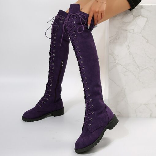 Women's Over-the-Knee Lace-Up Suede Boots with Flat Heel – Stylish and Comfortable for Casual and Winter Wear 2025 - Image 2