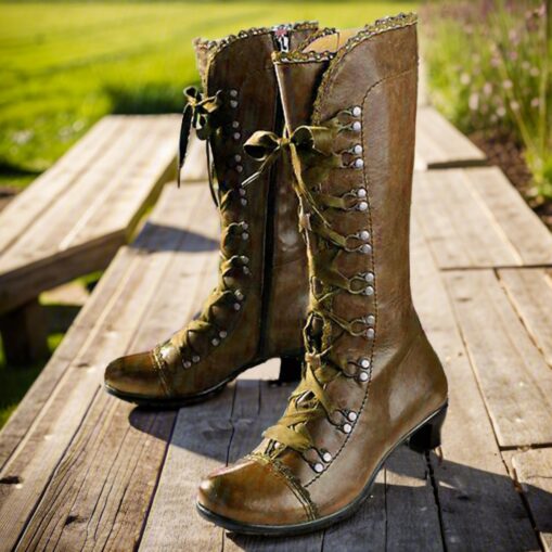 Women's Vintage Gatsby Victorian Lace-Up Mid-Heel Black Faux Leather Boots - Steampunk Gothic Style for Daily Wear, Cosplay, and 1920s Gatsby Parties - Image 6