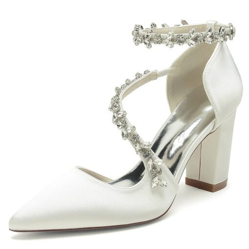 Women's Wedding Shoes Pumps Elegant Luxurious Wedding Party Bridal Bridesmaid Shoes White Wine Black Multicolor Dress Shoes Rhinestone Chunky Heel Poi - Image 2