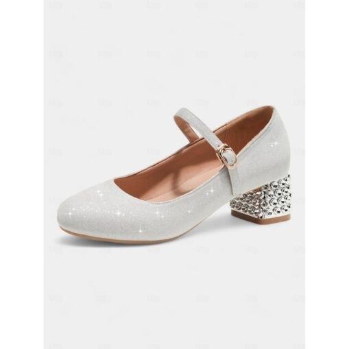 Women's and Girls' Glitter Mary Jane Dance Shoes with Rhinestone Block Heel - Low Heel Party Dress Shoes for Performances and Special Occasions 2025 - Image 2