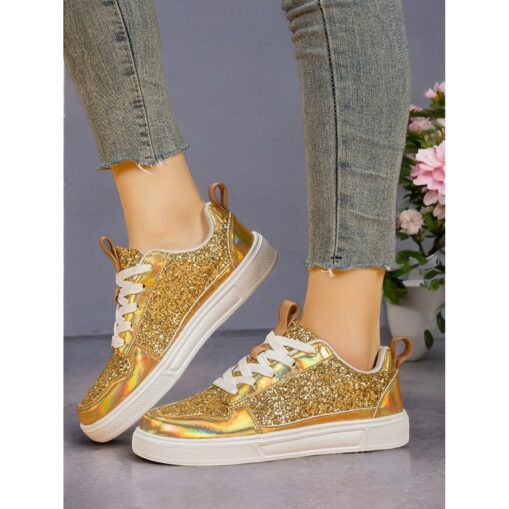 Women's Glitter and Holographic Lace-Up Sneakers with Comfortable Sole – Trendy Casual Shoes for Parties, Night Out, and Everyday Wear 2025 - Image 2