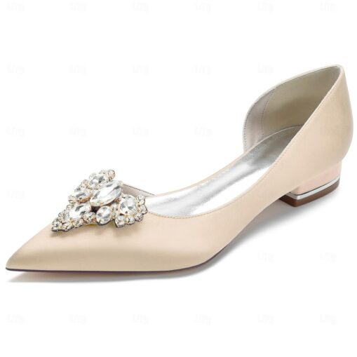 Women's Wedding Shoes Dress Shoes Wedding Party Daily Wedding Flats Bridal Shoes Bridesmaid Shoes Rhinestone Flat Heel Pointed Toe Elegant Fashion Sat - Image 2