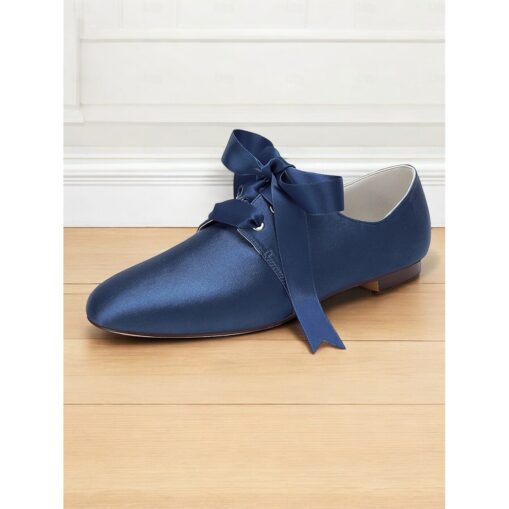 Women's Satin Lace-Up Oxford Shoes with Ribbon Bow, Vintage Victorian Style Flat Shoes for Weddings and Formal Events 2025 - Image 5