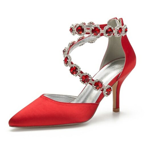 Purple Satin Women's High Heel Shoes with Rhinestone Embellishments and Ankle Straps for Weddings and Formal Events 2025 - Image 13