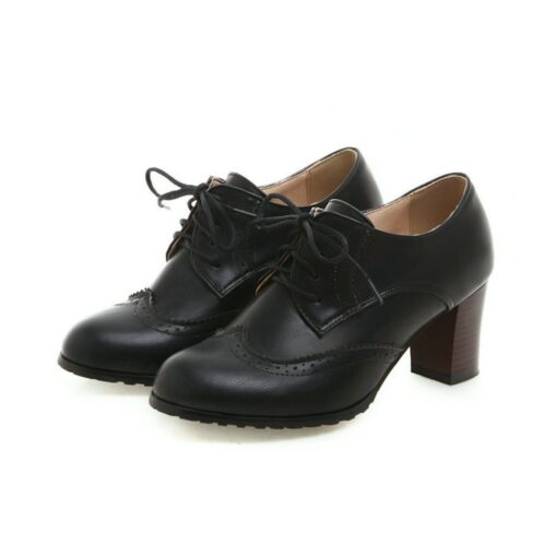 Women's Green Brogue Oxford Heels - Vintage Lace-Up Leather Shoes with Chunky Heel for Office and Casual Wear 2025 - Image 4