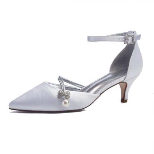 Women's Navy Blue Satin Wedding Heels – Elegant Pointed-Toe Pumps with Pearl and Rhinestone Embellishments 2025 - Image 9