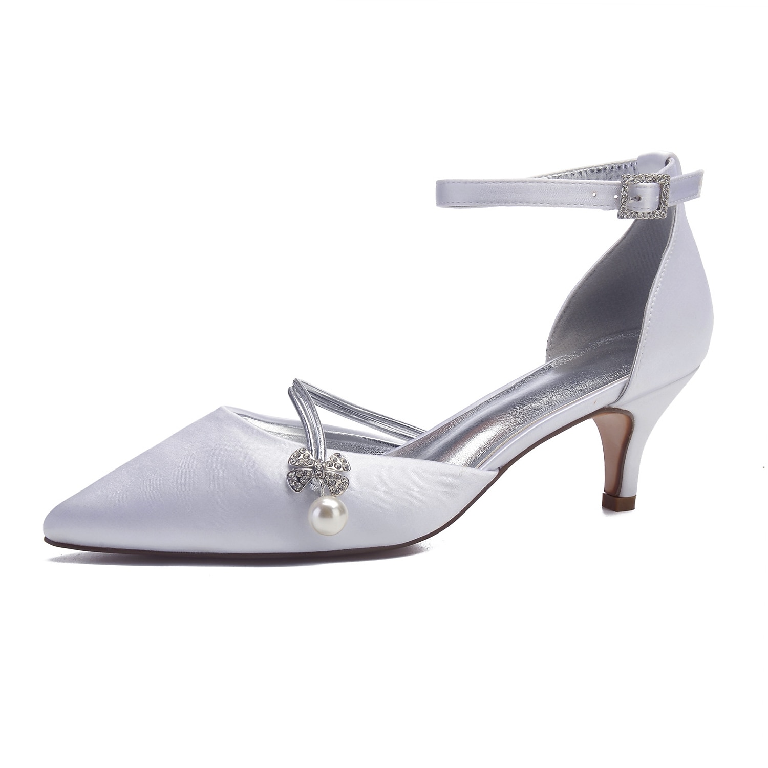 Women's Navy Blue Satin Wedding Heels – Elegant Pointed-Toe Pumps with Pearl and Rhinestone Embellishments 2025 - Image 9