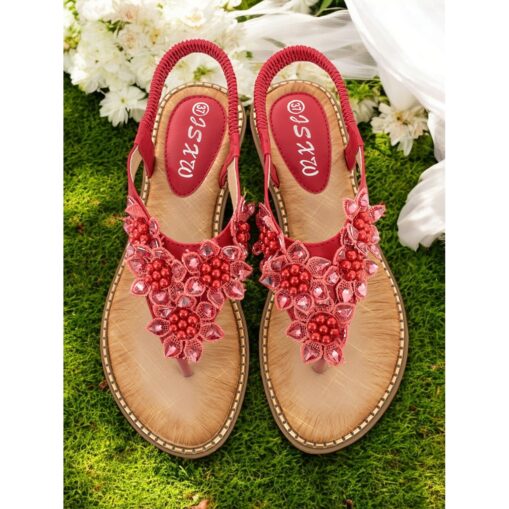 Comfortable Flat Slip-Ons with Beaded Floral Design, Perfect for Outdoor Events, Summer Parties and Wedding 2025 - Image 2