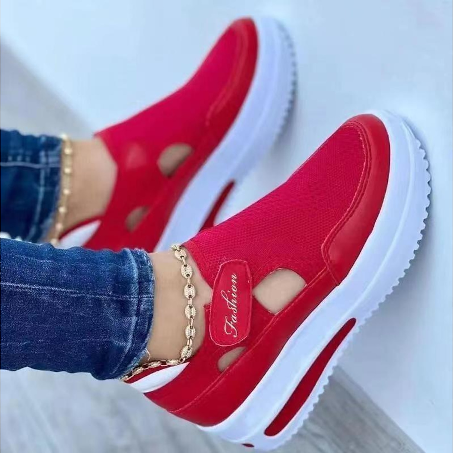 Women's Blue and Pink Breathable Mesh Slip-On Wedge Sneakers with Air Cushion Sole - Perfect for Casual Walks and Everyday Wear 2025 - Image 3