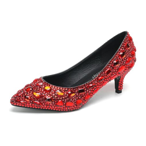Women's Gold Rhinestone Embellished Pointed Toe Kitten Heels – Luxury Bridal or Evening Party Shoes 2025 - Image 9