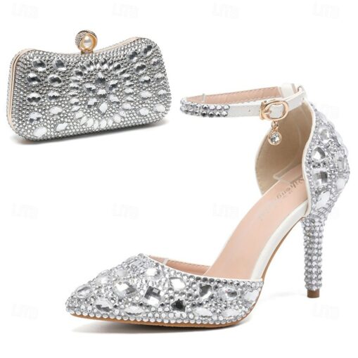 Women's Multicolor Rhinestone Wedding High Heel Shoes with Matching Clutch Bag 2025 - Image 9