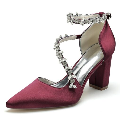 Women's Wedding Shoes Pumps Elegant Luxurious Wedding Party Bridal Bridesmaid Shoes White Wine Black Multicolor Dress Shoes Rhinestone Chunky Heel Poi - Image 5