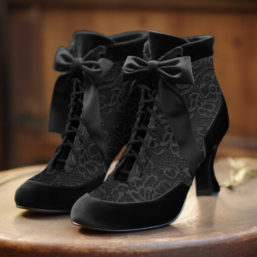 Women's Victorian Green Lace Ankle Boots with Ribbon Ties - Perfect for Vintage Themed Events and Costume Parties 2025 - Image 3
