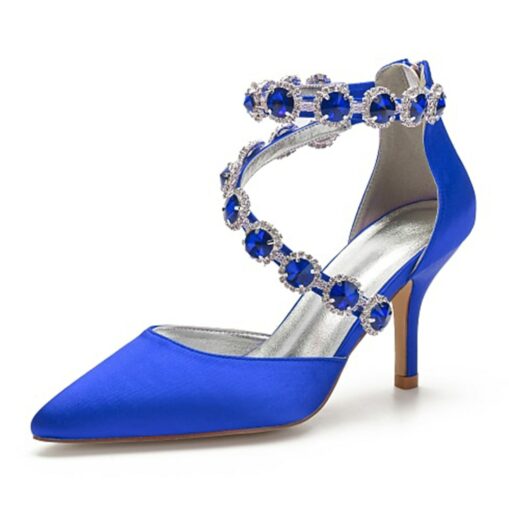Purple Satin Women's High Heel Shoes with Rhinestone Embellishments and Ankle Straps for Weddings and Formal Events 2025 - Image 9