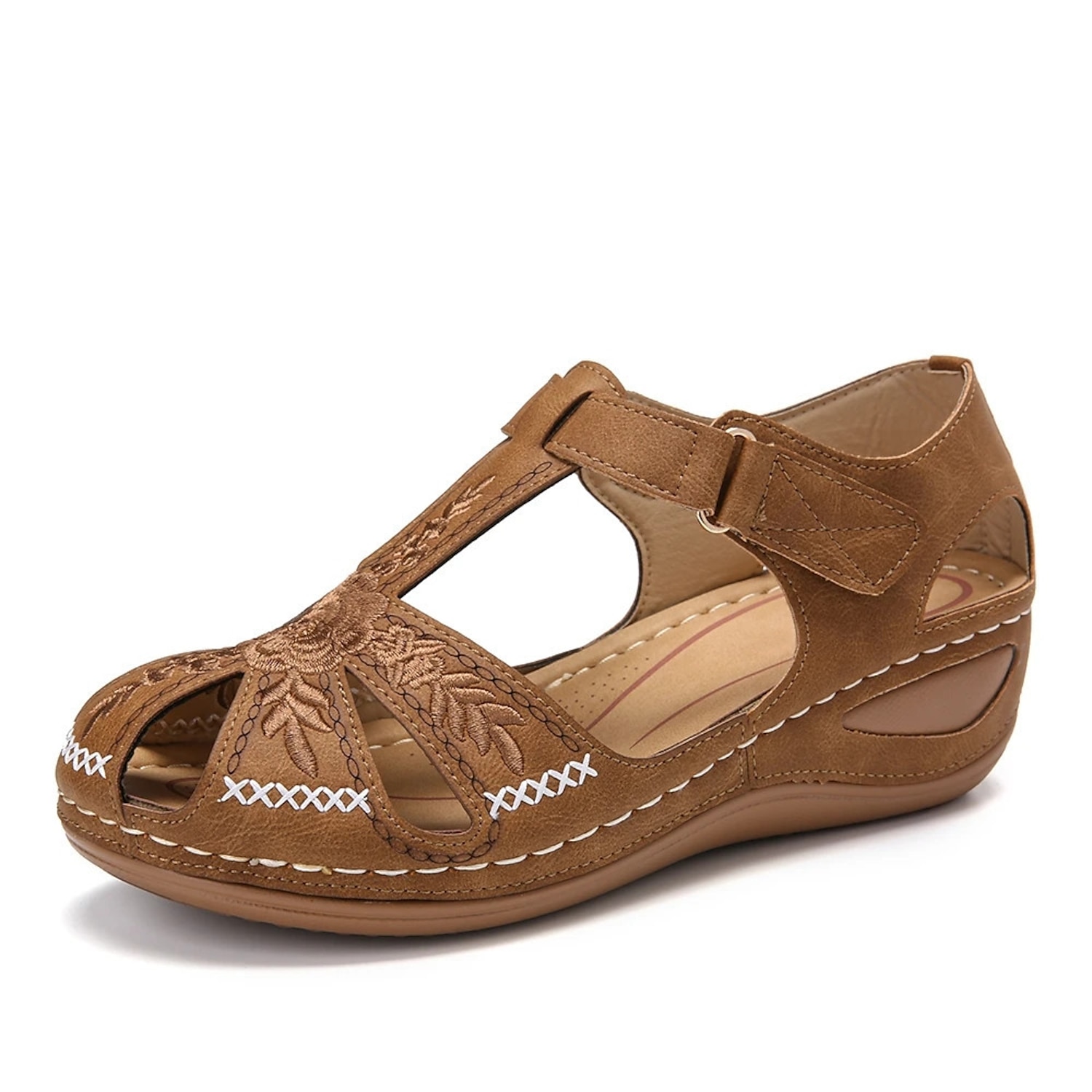 Women's Navy Blue Closed-Toe Casual Sandals with Embroidered Cut-Out Design and Adjustable Velcro Strap – Comfortable Summer Shoes for Everyday Wear 2 - Image 2