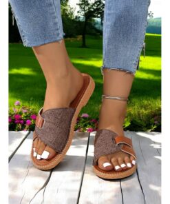 Contrast Color Slide Sandals for Women – Comfortable Open-Toe with Stylish Strap Design for Everyday Casual Wear 2025