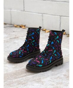 Women's Colorful Patterned Lace-Up Combat Boots , Chunky Sole Ankle Boots, Stylish and Comfortable, Perfect for Autumn and Casual Streetwear 2025