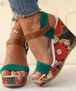 Women's Boho Floral Wedge Sandals – Open-Toe Platform Design with Adjustable Straps for Casual Summer Outfits 2025