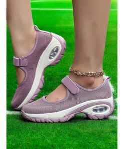 Flyknit Mesh Slip-On Sneakers for Women – Comfortable Velcro Strap Sport Shoes with Air Cushion Sole for Walking and Everyday Wear 2025
