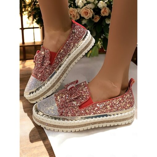 Sparkling Rhinestone Loafers for Women – Glittery Slip-On Flats with Bow Design for Weddings, Parties, and Special Occasions 2025 - Image 2