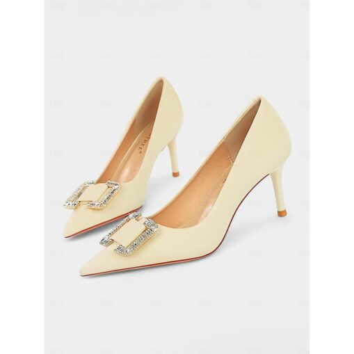 Elegant Green Satin Pumps with Rhinestone Buckle for Women: Perfect for Weddings and Formal Events 2025 - Image 3