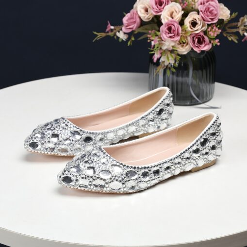 Women's Multi-Color Rhinestone Flat Shoes – Sparkling Pointed-Toe Flats for Weddings, Parties, or Evening Events 2025
