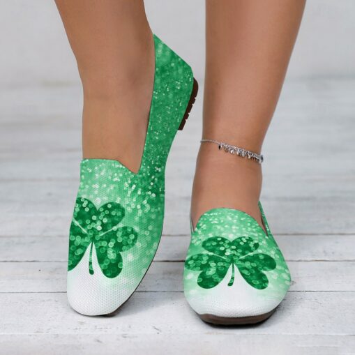 Women's Breathable Gradient Green Slip-On Flats with Clover Printed Design Perfect for Celebrate St. Patrick's Day 2025