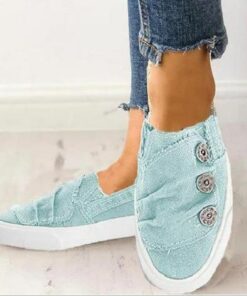 Casual Slip-On Canvas Sneakers for Women with Decorative Button Detail – Comfortable Everyday Footwear for Spring, Summer, and Relaxed Outings 2025