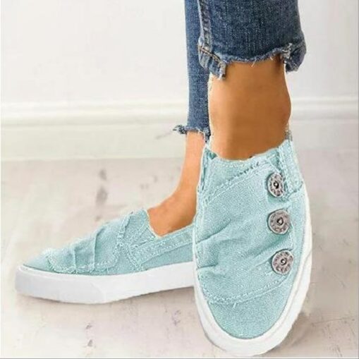 Casual Slip-On Canvas Sneakers for Women with Decorative Button Detail – Comfortable Everyday Footwear for Spring, Summer, and Relaxed Outings 2025